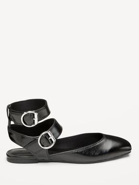 Faux-Leather Double Ankle-Strap Flats